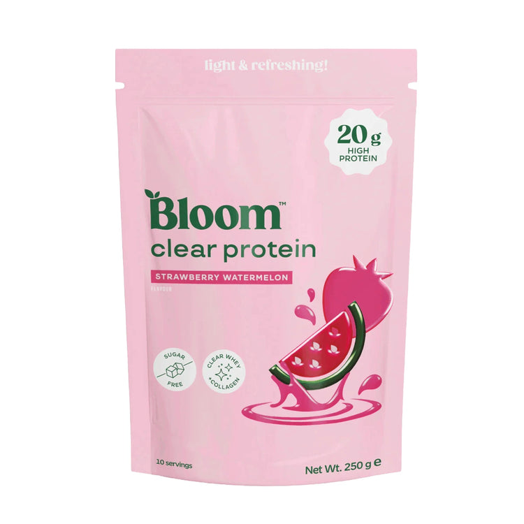 Bloom Clear Protein 250g pouch, Strawberry Watermelon flavour, 20g protein per serving