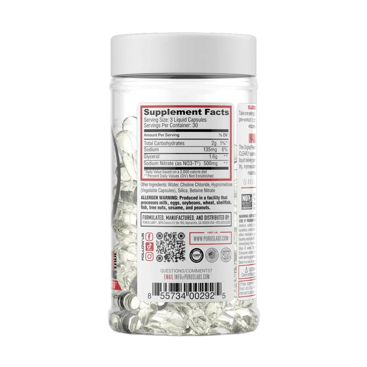 Purus Labs NOXygen back of bottle showing the supplement facts panel