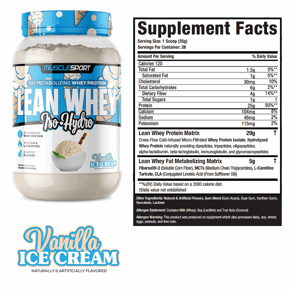 LEAN WHEY PROTEIN ISOLATE & HYDROLYZED 900G