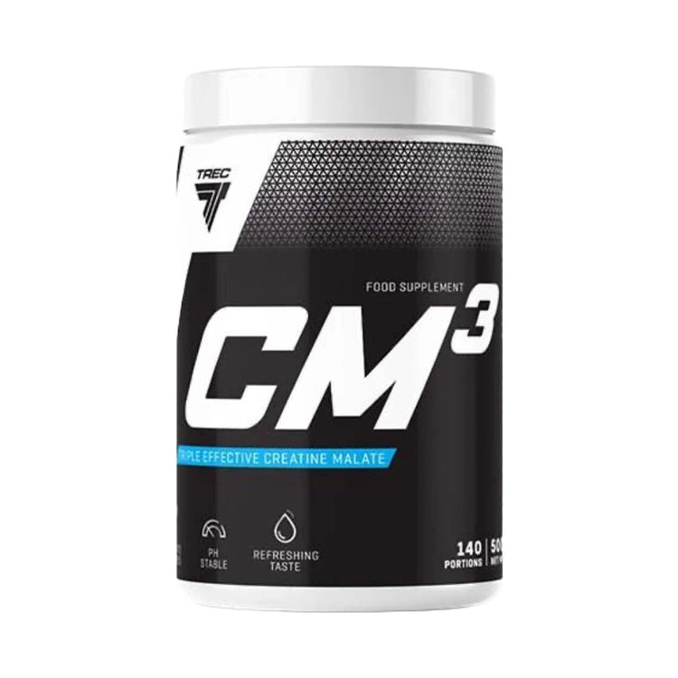 Trec Nutrition CM3 creatine malate powder, 500g black tub, front of pack
