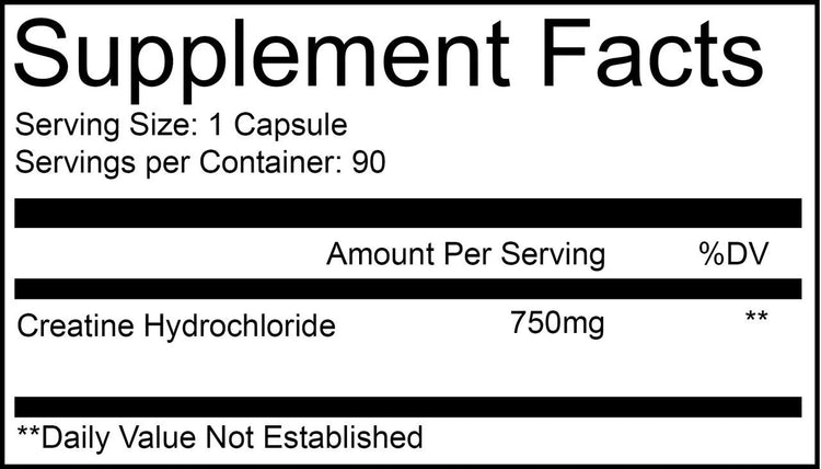Creatine HCl hydrochloride 90 capsules, alternative view