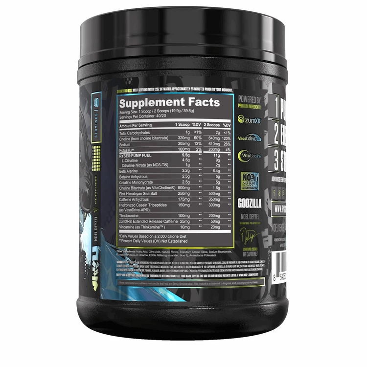 RYSE Godzilla Monsterberry Lime supplement facts panel