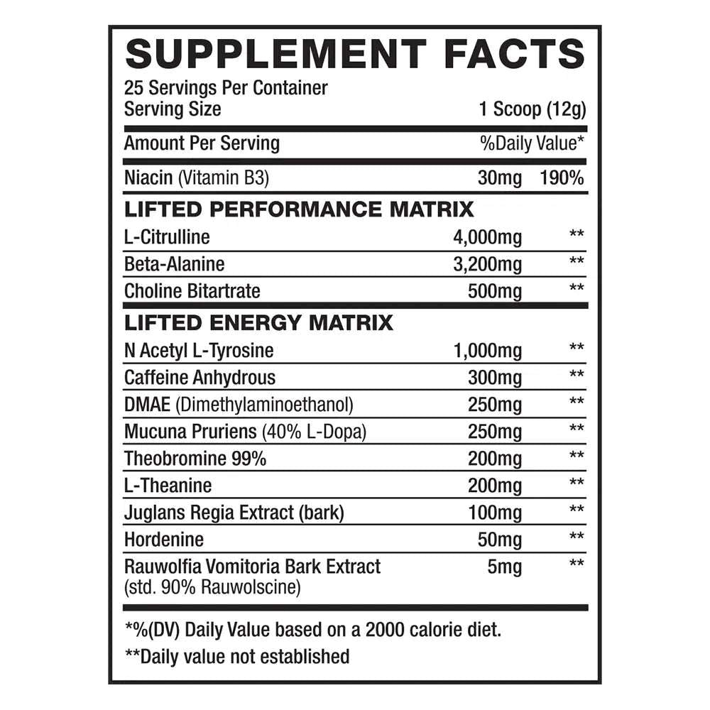liftednutra lifted preworkout supplement facts