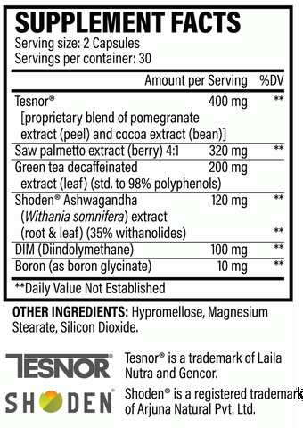 Revive Men's Health supplement facts panel