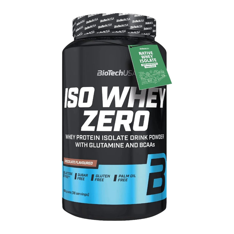 BioTechUSA Iso Whey Zero 900g tub, black and blue label, front of pack
