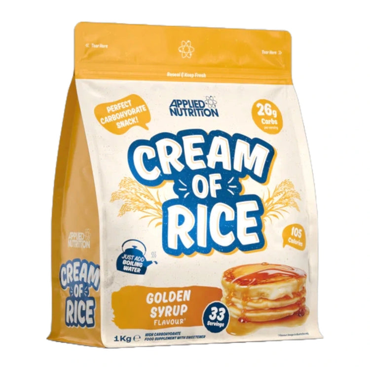 Applied Nutrition Cream of Rice 1kg tub, Golden Syrup flavour, front of pack