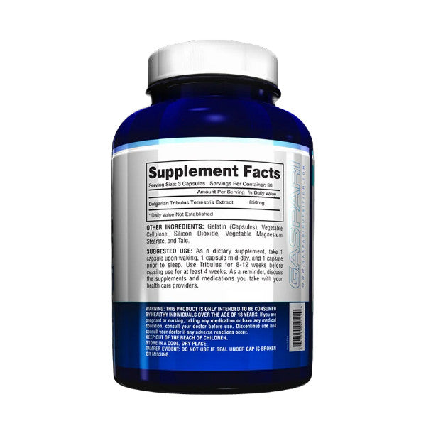 Gaspari Nutrition Tribulus back of bottle showing the supplement facts panel