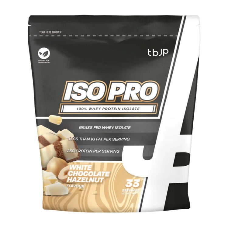 TBJP IsoPro whey isolate 1kg pouch, White Chocolate Hazelnut flavour, 33 servings
