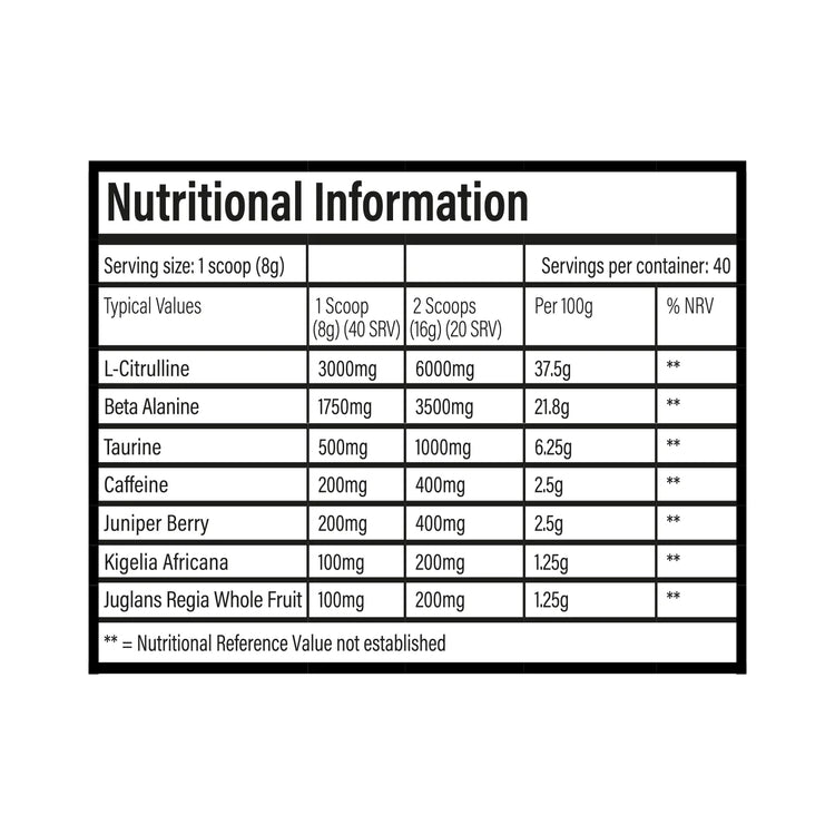TBJP DNFM nutritional information panel per serving