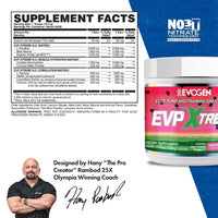 EvpX supplement container with supplement facts label and a person in the background