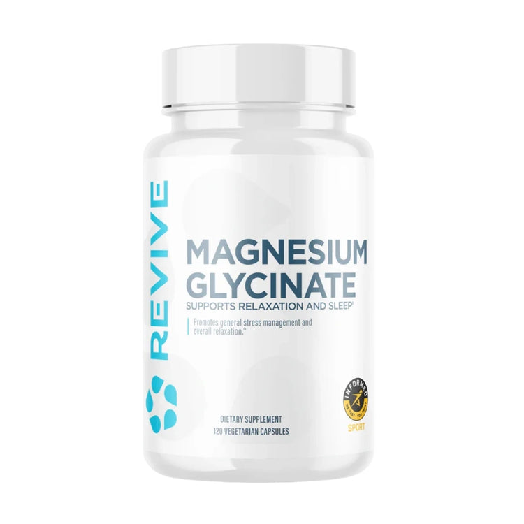 Revive Magnesium Glycinate supplement bottle 200mg elemental magnesium capsules