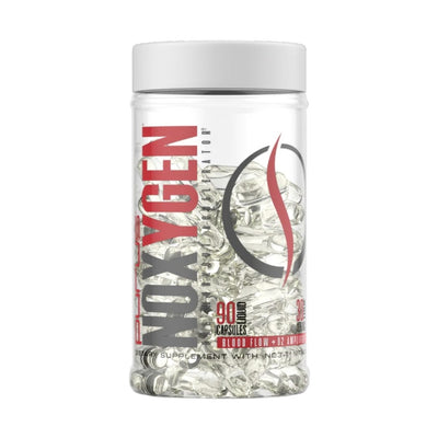 NOXIGEN supplement container with clear capsules on a white background