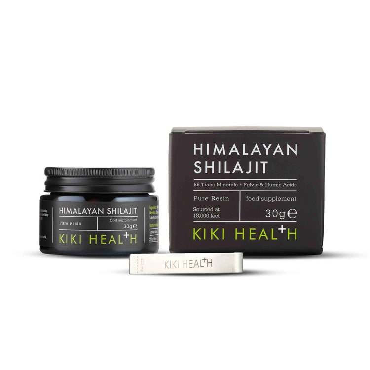Kiki Health Himalayan Shilajit 30g jar shown with its outer carton