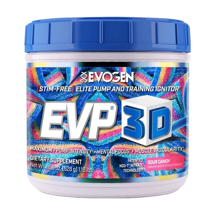 Evogen EVP-3D caffeine-free pre-workout tub, alternative view