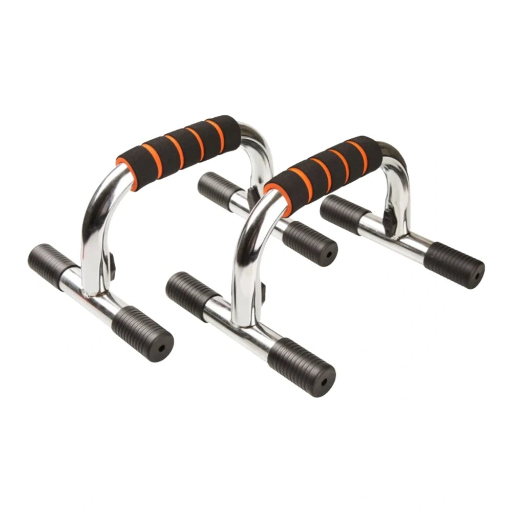 Power System steel push up stands, chrome frame with orange foam grips, sold as a pair