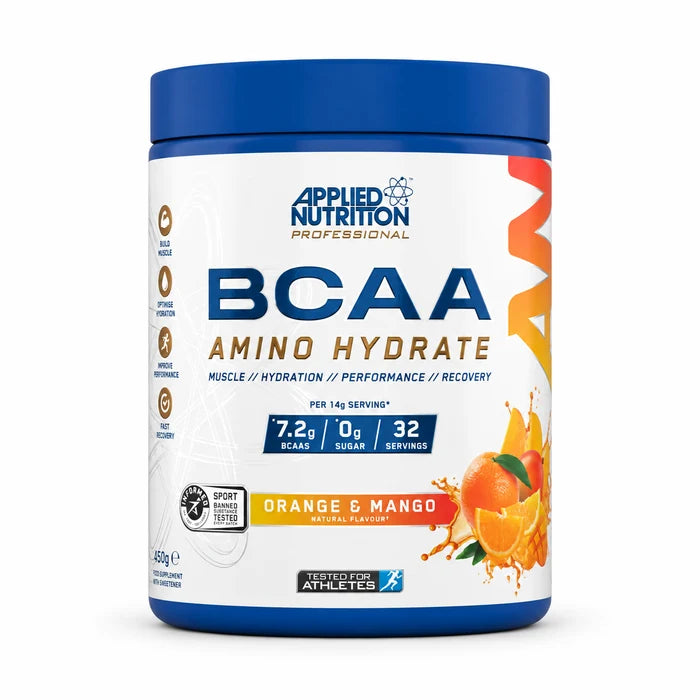 Applied Nutrition BCAA Amino Hydrate 450g Orange & Mango tub on a white background