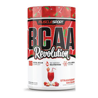 MuscleSport BCAA Revolution 450g, Strawberry Daiquiri, tub front on white background