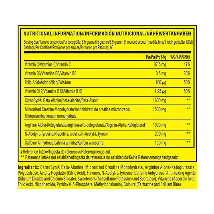 Cellucor C4 Original supplement facts panel listing ingredients and amounts per scoop