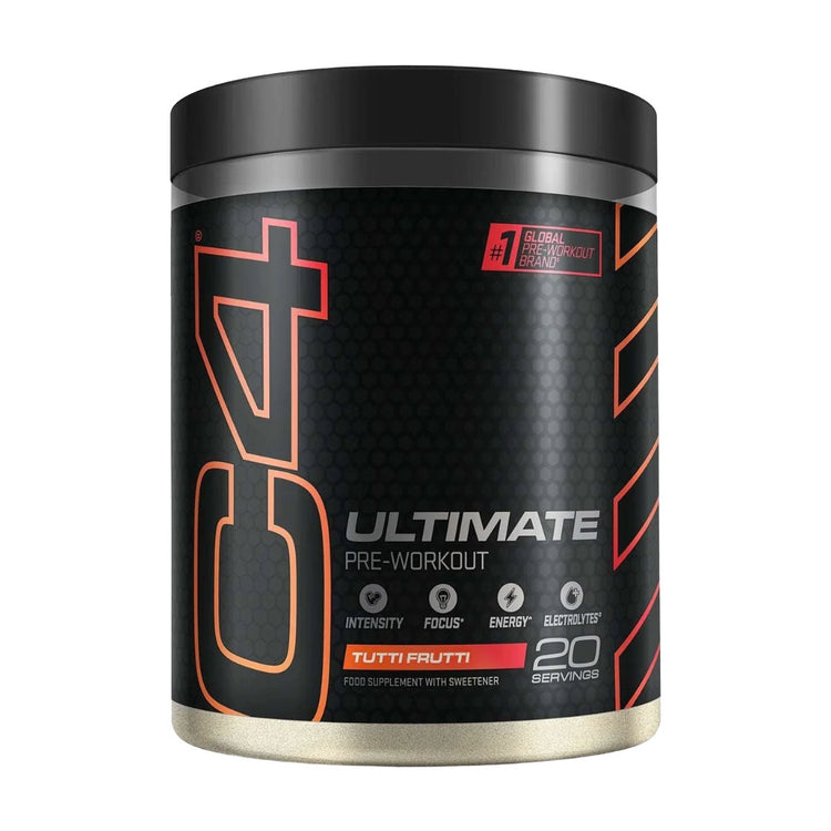Cellucor C4 Ultimate pre-workout tub, 20 servings, front of pack