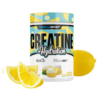 MuscleSport Creatine and Hydration 300g, Lemon Italian Ice, tub front on white background