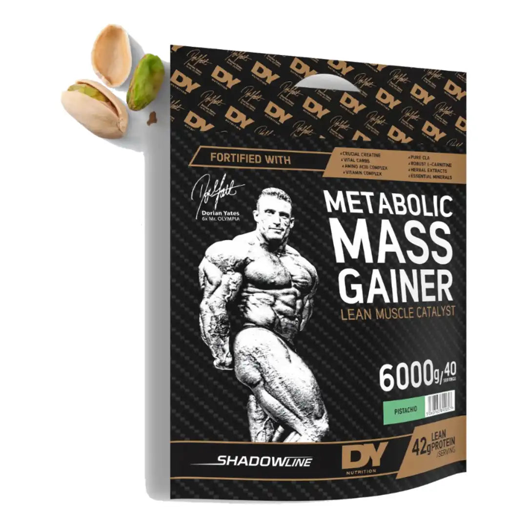 DY Nutrition Metabolic Mass Gainer 6000g bag, Pistachio flavour, front of pack on white background