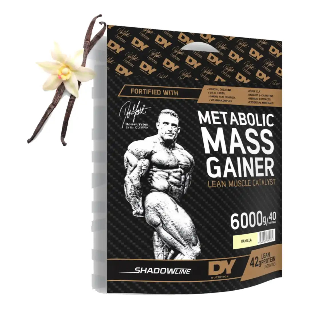 DY Nutrition Metabolic Mass Gainer 6000g bag, Vanilla flavour, front of pack on white background
