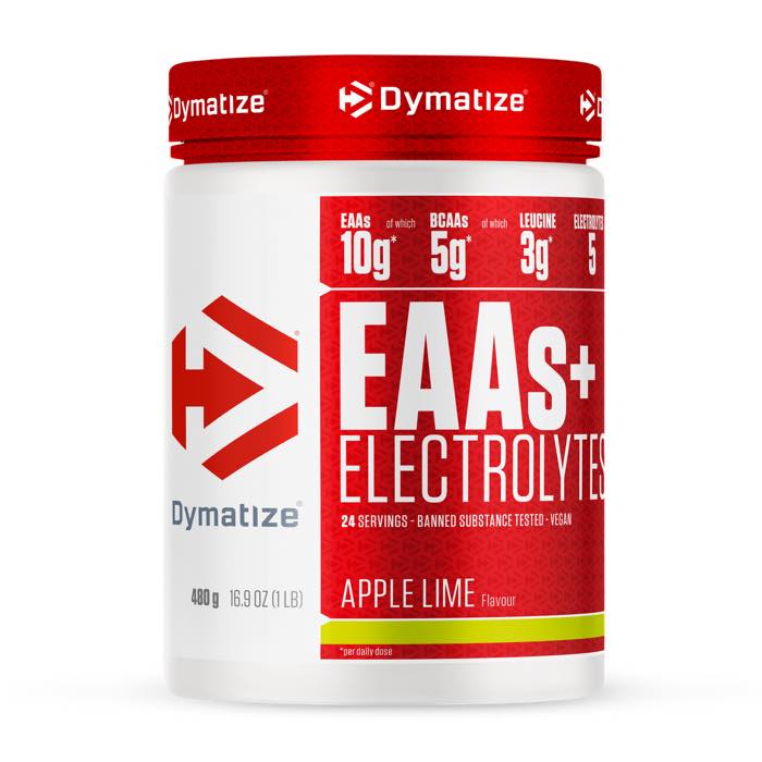 Dymatize EAAs + Electrolytes 480g Apple Lime tub front