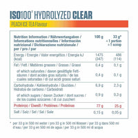 Dymatize ISO100 Hydrolyzed Clear 900g Peach Ice Tea nutrition information label