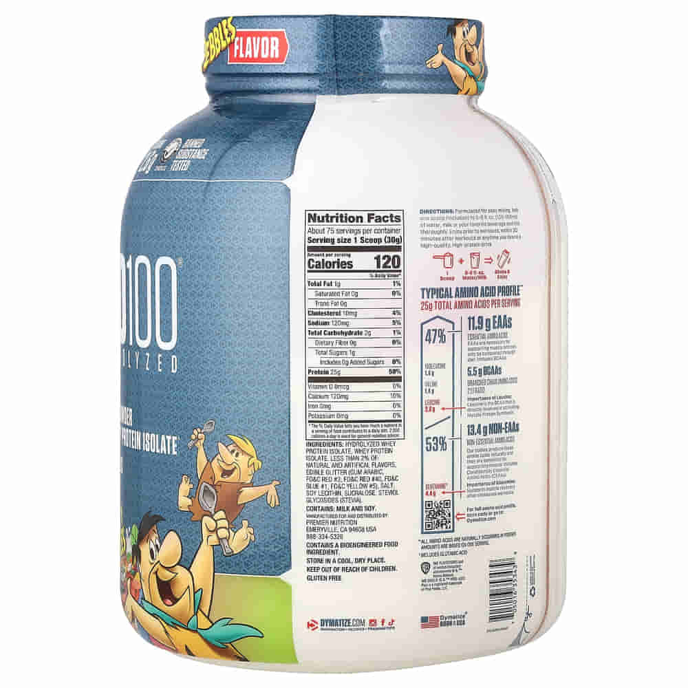 Dymatize ISO100 Fruity Pebbles 2.3kg Supplement Facts and back label