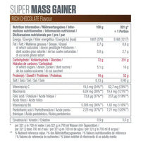Dymatize Super Mass Gainer 2943g Rich Chocolate nutrition and supplement facts label