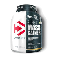 Dymatize Super Mass Gainer 2943g Cookies & Cream tub on white background