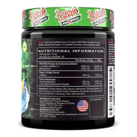 Psycho Pharma Edge of Insanity nutritional information panel showing 12.4g serving with citrulline malate, beta-alanine, caffeine, glucuronolactone and lion's mane, plus the full ingredient list