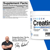 Evogen Creatine Monohydrate 150g supplement facts and allergen information