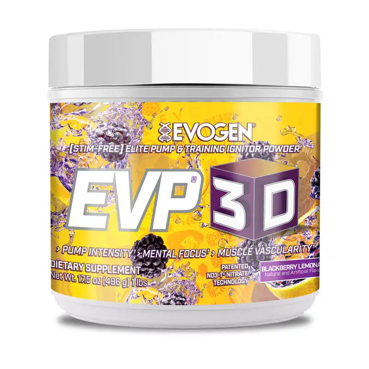 Evogen EVP-3D Non-Stim Blackberry Lemonade 496g tub on white background