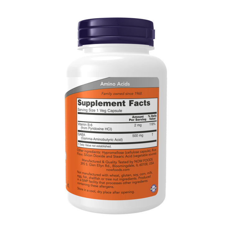 Now Foods GABA supplement facts panel
