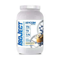 Evogen IsoJect Whey Protein Isolate Blueberry Muffin tub front on white background