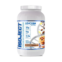 Evogen IsoJect Whey Protein Isolate Chocolate Peanut Butter Banana tub front on white background
