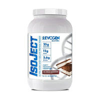 Evogen IsoJect Whey Protein Isolate Ice Cream Sandwich tub front on white background