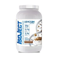 Evogen IsoJect Whey Protein Isolate Mini Crisp Cookies tub front on white background