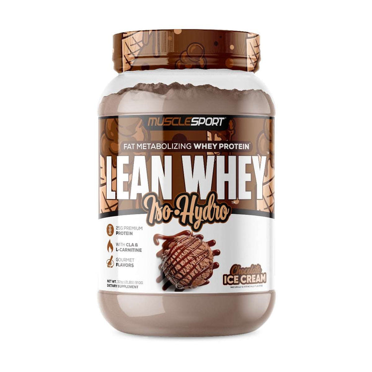 MuscleSport Lean Whey 900g tub, Chocolate flavour, front of pack