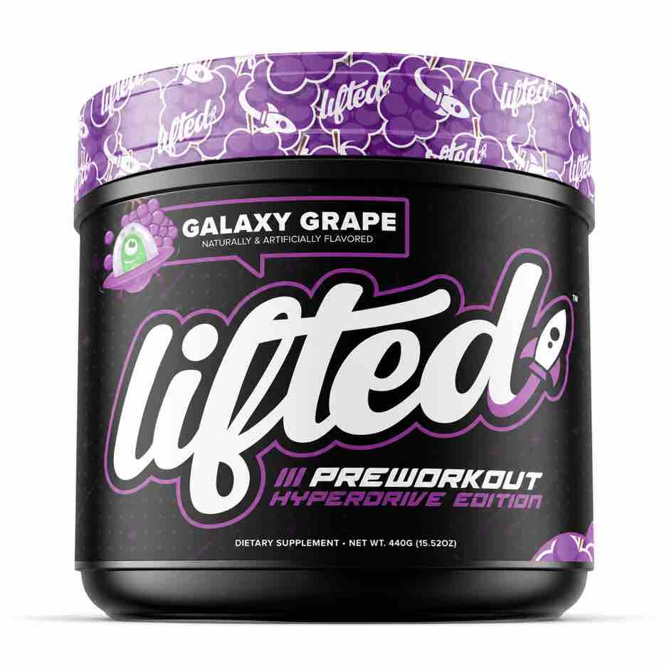 Lifted Hyperdrive Galaxy Grape 440g pre-workout tub