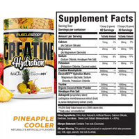 MuscleSport Creatine and Hydration 300g Pineapple Cooler tub and Supplement Facts