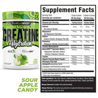 MuscleSport Creatine and Hydration 300g Sour Apple Candy tub and Supplement Facts
