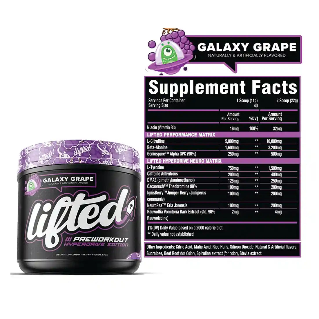 Lifted Hyperdrive Galaxy Grape supplement facts and ingredients