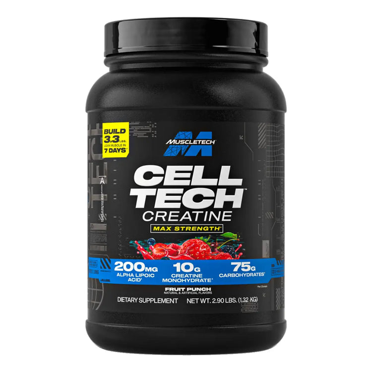 MuscleTech Cell-Tech Creatine Fruit Punch 1.32kg tub front on white background