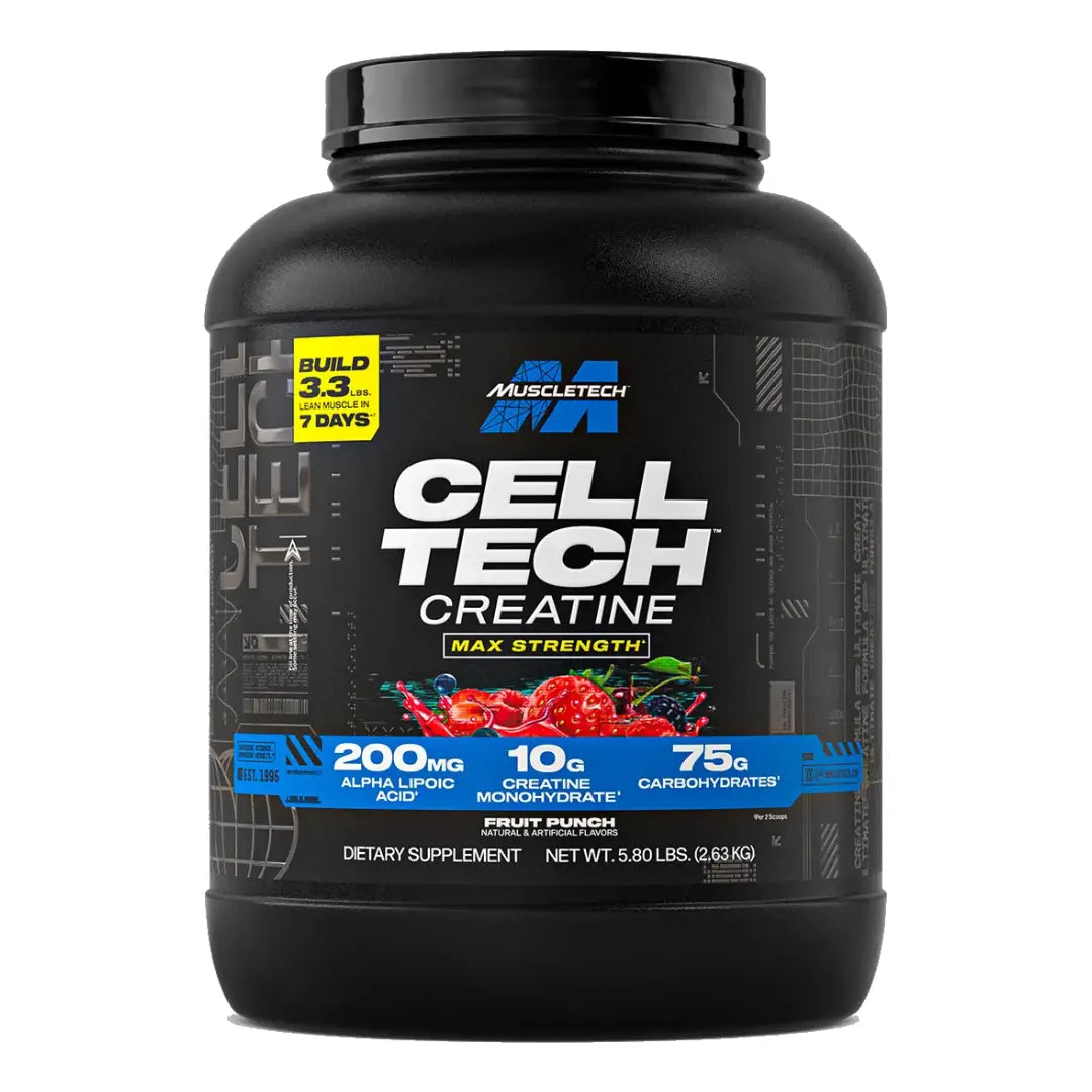 MuscleTech Cell-Tech Creatine Fruit Punch 2.63kg tub front on white background