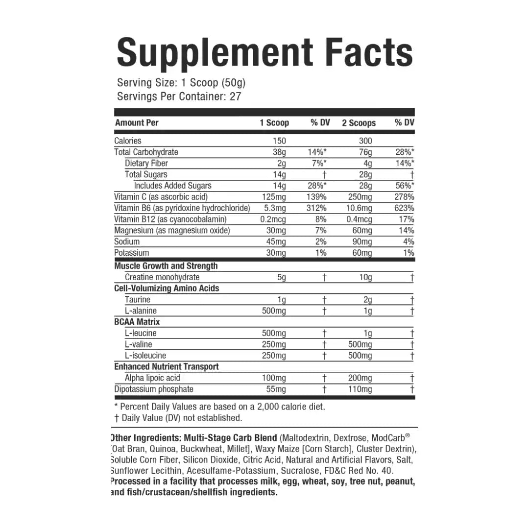 MuscleTech Cell-Tech Creatine supplement facts and ingredients panel
