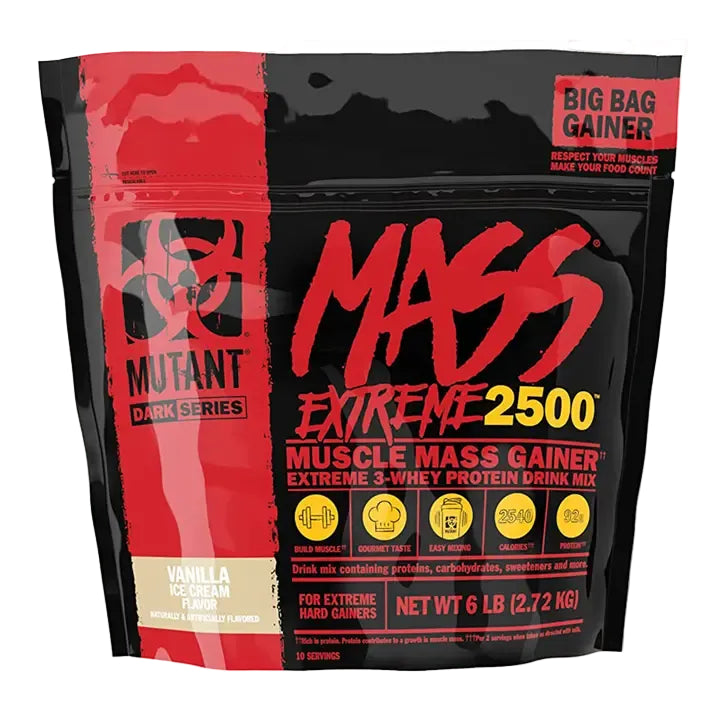 Mutant Mass Xtreme 2700g weight gainer bag, red and black, front of pack