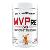 InnovaPharm MVPRE 3.0 pre-workout, Jungle Juice, tub front on white background