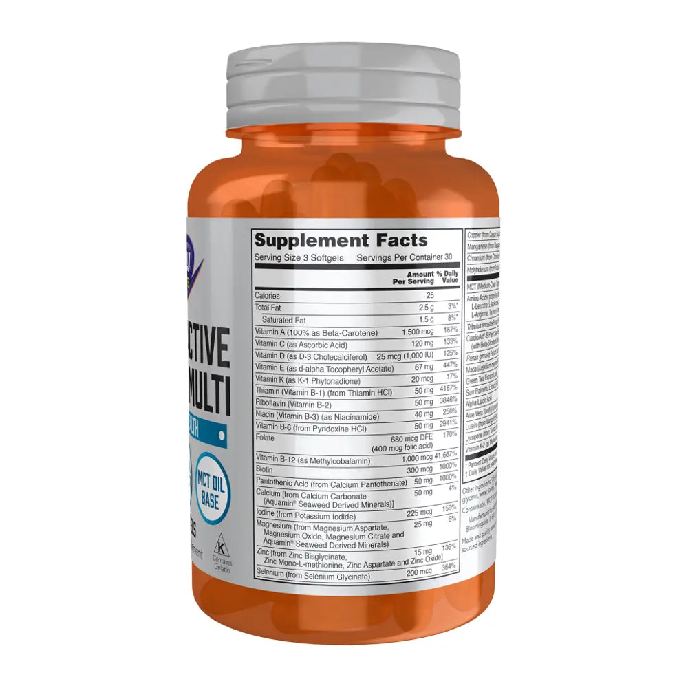 NOW Sports Men's Active Sports Multi supplement facts – vitamins and minerals